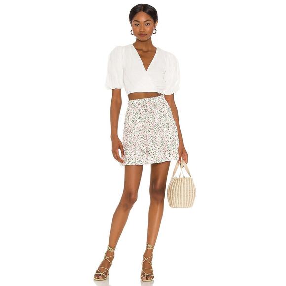Alice + Olivia Vinita Drawstring Ruffle Panel Skirt Monterey Ditsy Soft White 2 - Picture 2 of 9